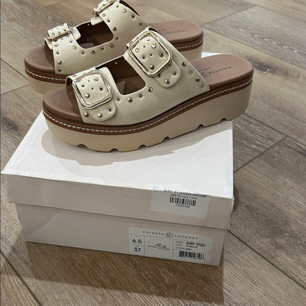 Chinese Laundry Tan Surf Studded Wedge